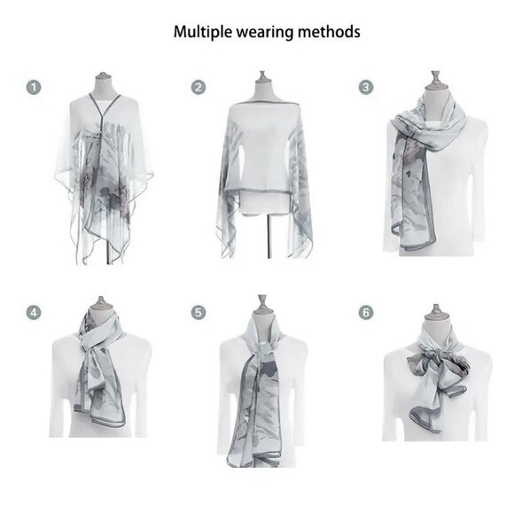 Shawl Cover Up Multi Use Overlay Beach Swimsuit Chiffon Boho Vacation Cruise - Picture 3 of 4